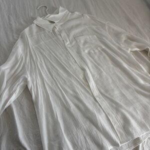 SHEIN Linen Long Sleeve Everyday Boating Large Relaxed Women's White Shirt